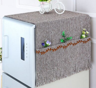 Multifunkčný bavlnený ľanový vyšívaný kryt na práčku, prachotesný kryt na chladničku s úložným vreckom, 55*135CM/70*170CM