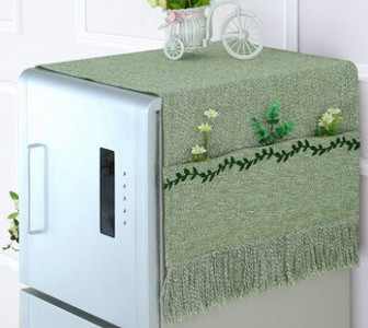 Multifunkčný bavlnený ľanový vyšívaný kryt na práčku, prachotesný kryt na chladničku s úložným vreckom, 55*135CM/70*170CM