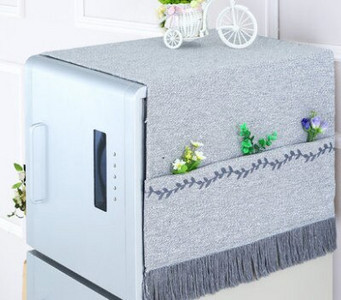 Multifunkčný bavlnený ľanový vyšívaný kryt na práčku, prachotesný kryt na chladničku s úložným vreckom, 55*135CM/70*170CM