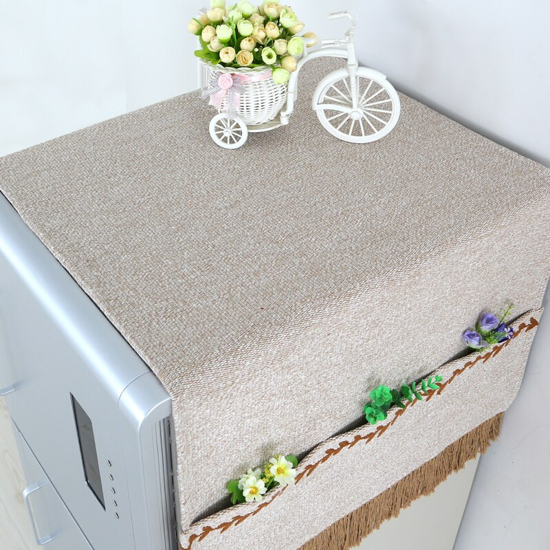 Multifunkčný bavlnený ľanový vyšívaný kryt na práčku, prachotesný kryt na chladničku s úložným vreckom, 55*135CM/70*170CM