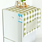 Zelený kockovaný bavlnený ľanový kryt na chladničku, organizér na chladničku, handrička na prach, bytové dekorácie, kryt na práčku, kryt na mikrovlnnú rúru