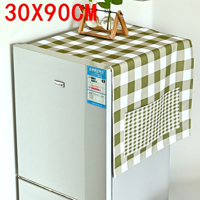 Zelený kockovaný bavlnený ľanový kryt na chladničku, organizér na chladničku, handrička na prach, bytové dekorácie, kryt na práčku, kryt na mikrovlnnú rúru