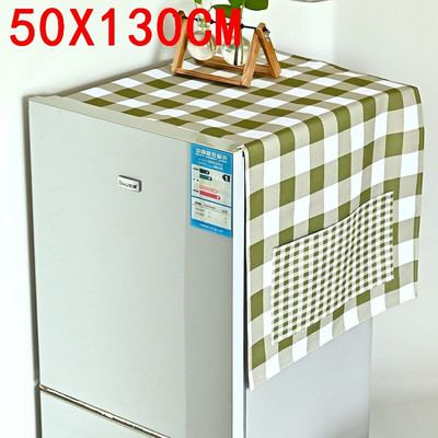 Zelený kockovaný bavlnený ľanový kryt na chladničku, organizér na chladničku, handrička na prach, bytové dekorácie, kryt na práčku, kryt na mikrovlnnú rúru
