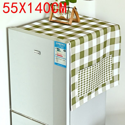 Zelený kockovaný bavlnený ľanový kryt na chladničku, organizér na chladničku, handrička na prach, bytové dekorácie, kryt na práčku, kryt na mikrovlnnú rúru