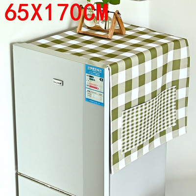 Zelený kockovaný bavlnený ľanový kryt na chladničku, organizér na chladničku, handrička na prach, bytové dekorácie, kryt na práčku, kryt na mikrovlnnú rúru