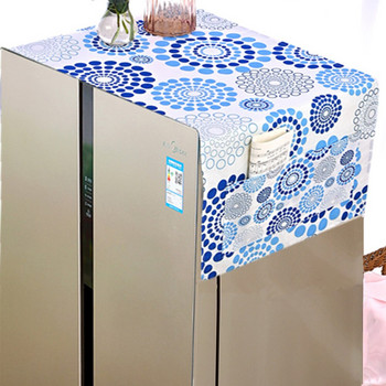Прахозащитна капачка със синьо геометрично цвете за хладилник с голям размер отстрани, Европа, кърпа за прах, подходяща за хладилник с кръстосана врата/хладилник с 4 врати