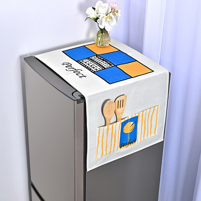 Poklopac za prašinu s plavim geometrijskim cvijetom za veliki frižider koji se postavlja jedan pored drugog, europska krpa za prašinu Pristaje na hladnjak s križnim vratima/4 vrata