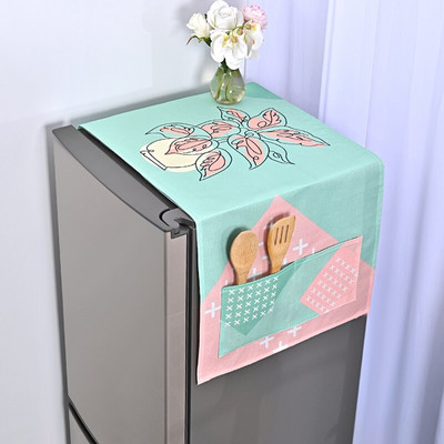 Poklopac za prašinu s plavim geometrijskim cvijetom za veliki frižider koji se postavlja jedan pored drugog, europska krpa za prašinu Pristaje na hladnjak s križnim vratima/4 vrata