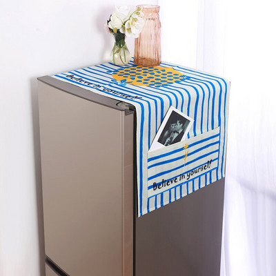 Poklopac za prašinu s plavim geometrijskim cvijetom za veliki frižider koji se postavlja jedan pored drugog, europska krpa za prašinu Pristaje na hladnjak s križnim vratima/4 vrata