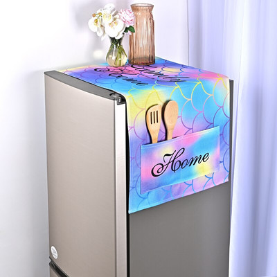 Poklopac za prašinu s plavim geometrijskim cvijetom za veliki frižider koji se postavlja jedan pored drugog, europska krpa za prašinu Pristaje na hladnjak s križnim vratima/4 vrata