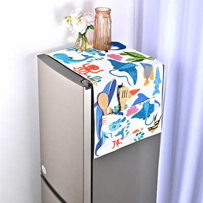 Poklopac za prašinu s plavim geometrijskim cvijetom za veliki frižider koji se postavlja jedan pored drugog, europska krpa za prašinu Pristaje na hladnjak s križnim vratima/4 vrata