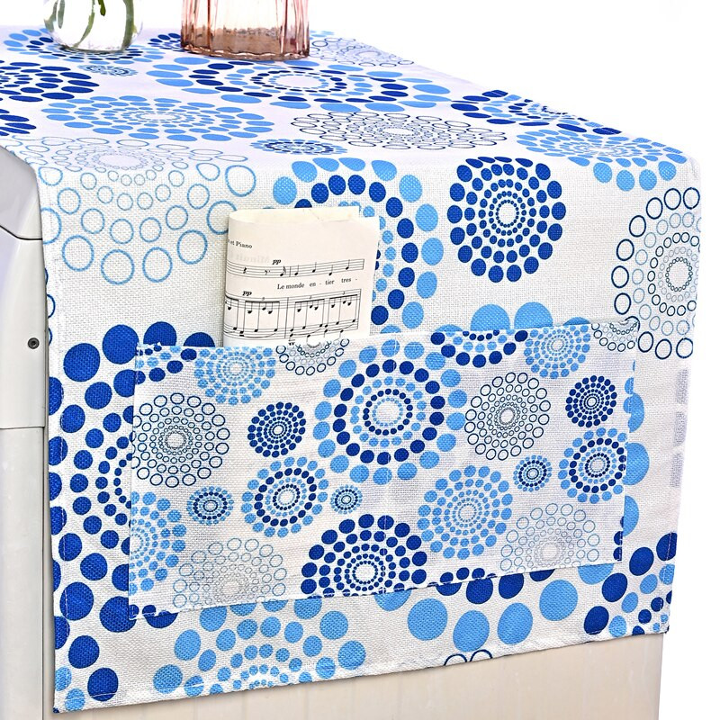 Poklopac za prašinu s plavim geometrijskim cvijetom za veliki frižider koji se postavlja jedan pored drugog, europska krpa za prašinu Pristaje na hladnjak s križnim vratima/4 vrata