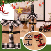 Vianočné ozdoby na poháre na víno s gravírovaním, kockované opasky, sady fliaš vína, ozdoby na fľaše vína, sviatočné dekorácie na párty...