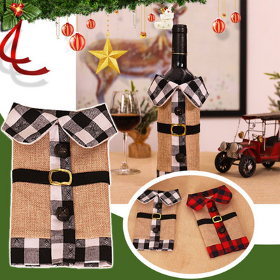 Vianočné ozdoby na poháre na víno s gravírovaním, kockované opasky, sady fliaš vína, ozdoby na fľaše vína, sviatočné dekorácie na párty...