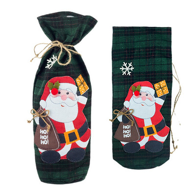Decoratiuni de Craciun Geanta pentru sticla de vin din pânza Decoratune pentru sticla de vin rosu Vin de Craciun Lup Pahar de vin Saci cadou pentru vin 2 sticle