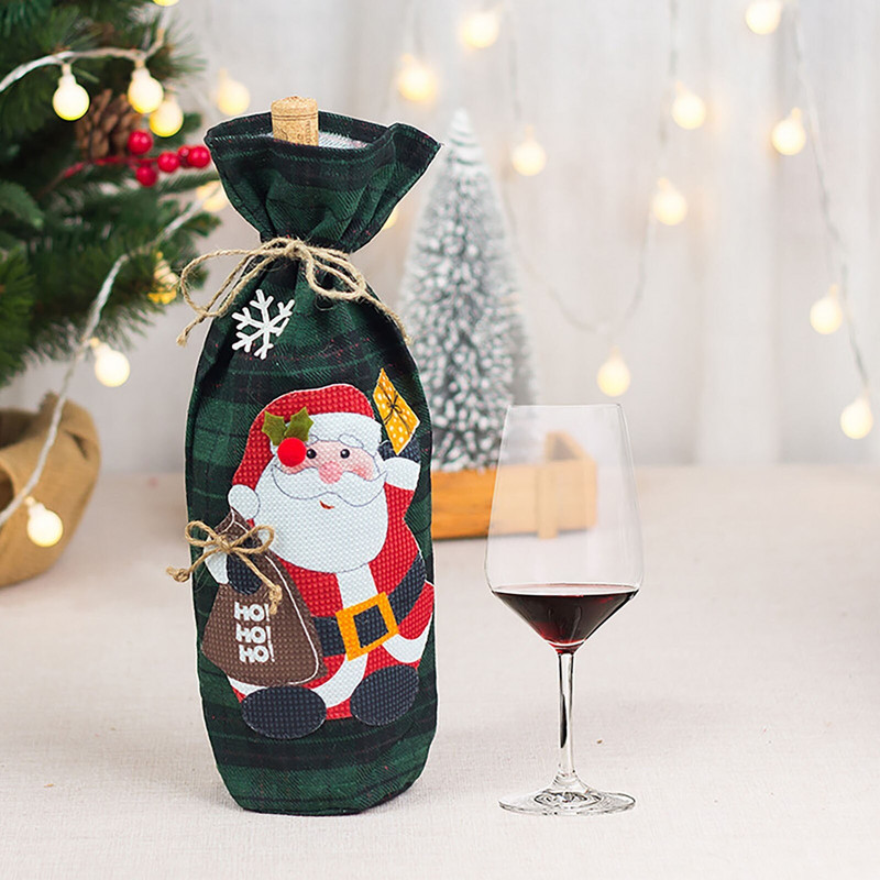 Decoratiuni de Craciun Geanta pentru sticla de vin din pânza Decoratune pentru sticla de vin rosu Vin de Craciun Lup Pahar de vin Saci cadou pentru vin 2 sticle