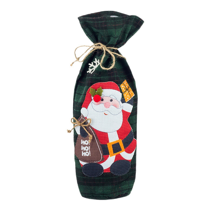 Decoratiuni de Craciun Geanta pentru sticla de vin din pânza Decoratune pentru sticla de vin rosu Vin de Craciun Lup Pahar de vin Saci cadou pentru vin 2 sticle