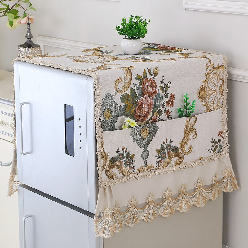 1 ks žakárový jednostranný otvorený dvojitý otvorený uterák na chladničku, kryt na práčku, kryt na prach, čipkovaná tkanina, viacúčelový uterák