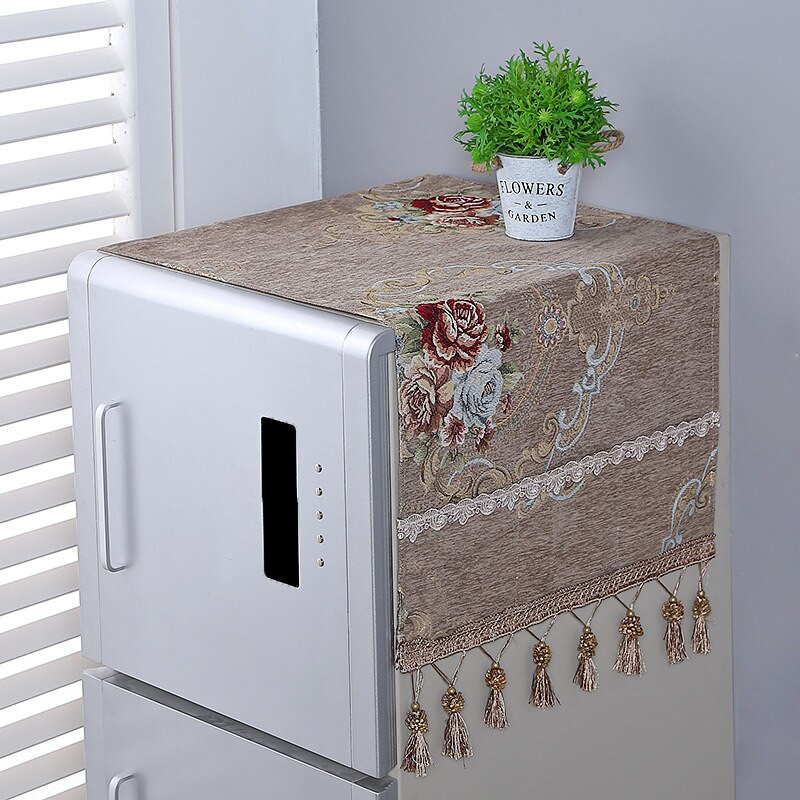 1 ks žakárový jednostranný otvorený dvojitý otvorený uterák na chladničku, kryt na práčku, kryt na prach, čipkovaná tkanina, viacúčelový uterák