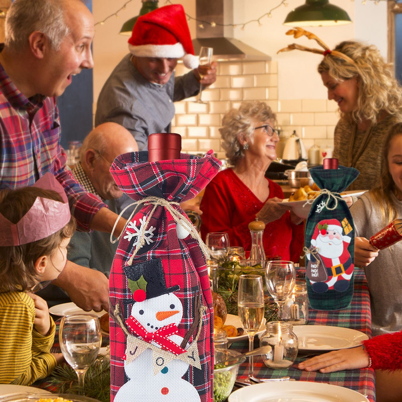 Vianočné dekorácie z vreckovky na víno z farebného skla, vrecko na fľaše vína, dekorácia na fľaše červeného vína, vianočná sada fliaš vína.