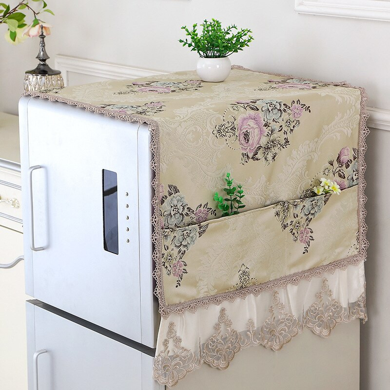 1 ks žakárový jednostranný otvorený dvojitý otvorený uterák na chladničku, kryt na práčku, kryt na prach, čipkovaná tkanina, viacúčelový uterák