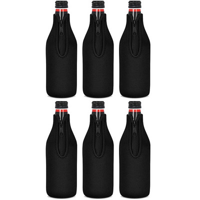 Beer Bottle Cooler Sleeves Keep Drink Cold Zip-Up Extra Thick Neoprene Insulated Sleeve Cover Black