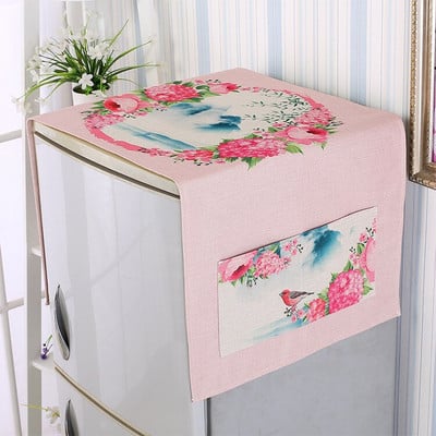 Памучна и ленена чанта за съхранение на хавлиени кърпи за хладилник с една врата Многофункционална модерна проста щампована капачка за прах