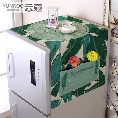 Памучна и ленена чанта за съхранение на хавлиени кърпи за хладилник с една врата Многофункционална модерна проста щампована капачка за прах