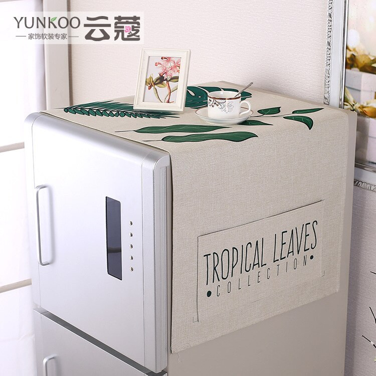 Памучна и ленена чанта за съхранение на хавлиени кърпи за хладилник с една врата Многофункционална модерна проста щампована капачка за прах