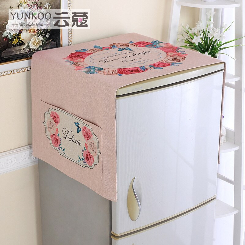 Памучна и ленена чанта за съхранение на хавлиени кърпи за хладилник с една врата Многофункционална модерна проста щампована капачка за прах