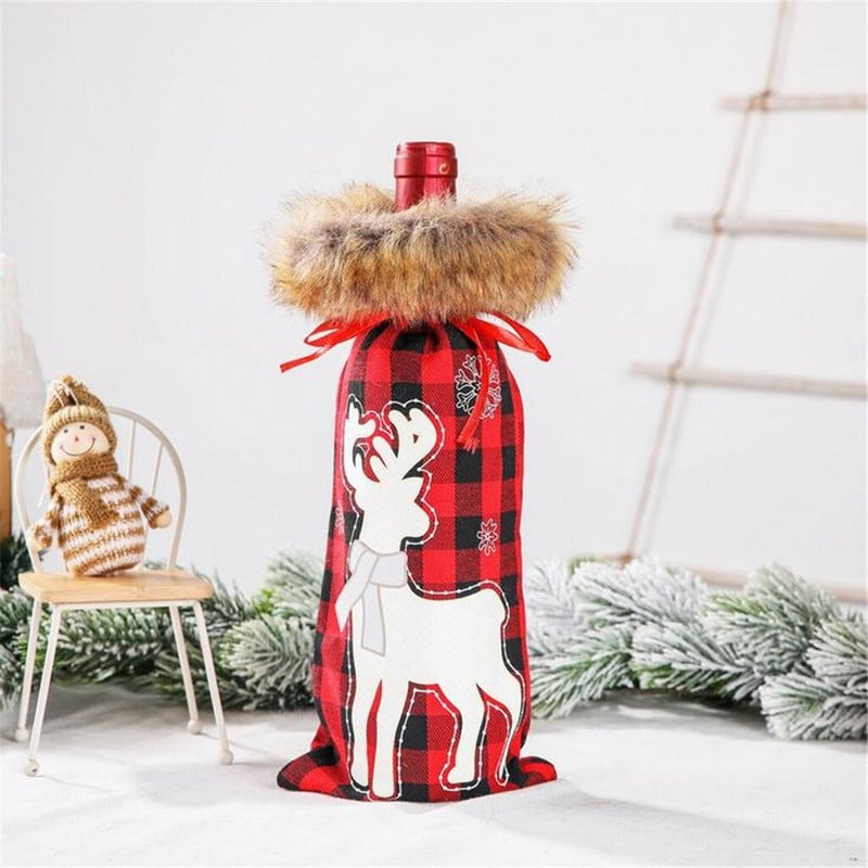Vyno butelių nešiojimo krepšys Kalėdų papuošalai h Grotelės vyno butelio rankovės vyno butelio maišelis Puikus vyno atidarytuvas