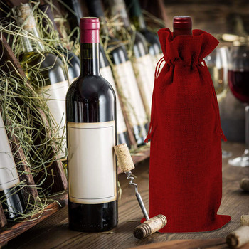 Wine Holders Christmas Wine Mailer Gift Μπουκάλι από λινό με κορδόνι μπουκαλιού Τσάντες κρασιού Τσάντες κάλυμμα κρασιού 10τμχ Wine bags Holiday