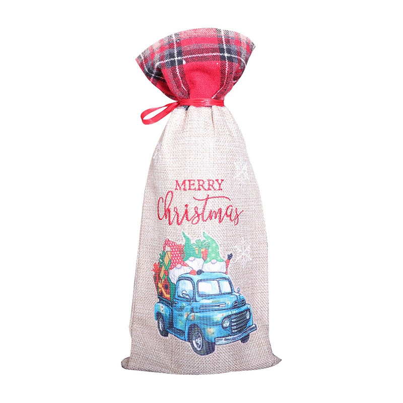 Cutie de vin Set de sticle de vin de Crăciun Set de sticlă pentru camion albastru Set de vin roșu de șampanie Mese în familie Gnomi de Crăciun Capac pentru sticle de vin