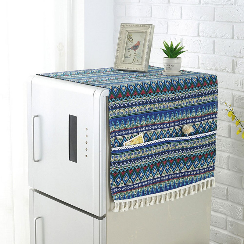 Bavlnený a ľanový kryt na chladničku, odolný voči prachu, vrecko na chladničku, viacúčelový bytový textilný kryt na práčku