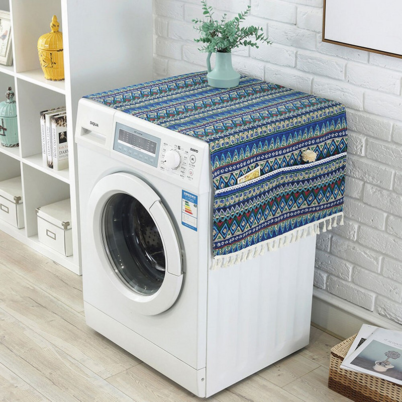 Bavlnený a ľanový kryt na chladničku, odolný voči prachu, vrecko na chladničku, viacúčelový bytový textilný kryt na práčku