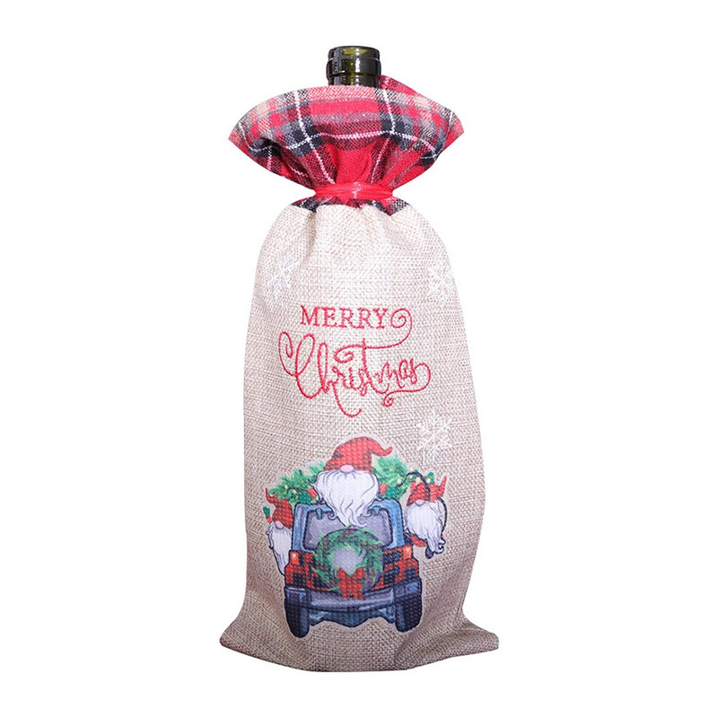 Set de sticle de vin de Crăciun Blue Truck Tether Set de vin roșu de șampanie Masă de masă pentru familie Pulovere de vin de Crăciun pentru sticle de vin