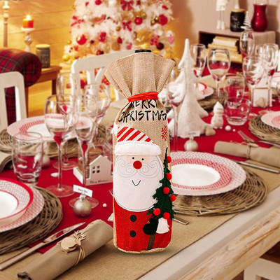 Nové vianočné dekorácie Imitácia ľanu Rukoväť na fľašu vína Starý muž Snehuliak Samolepka Víno Wine Savant Farebné poháre na víno