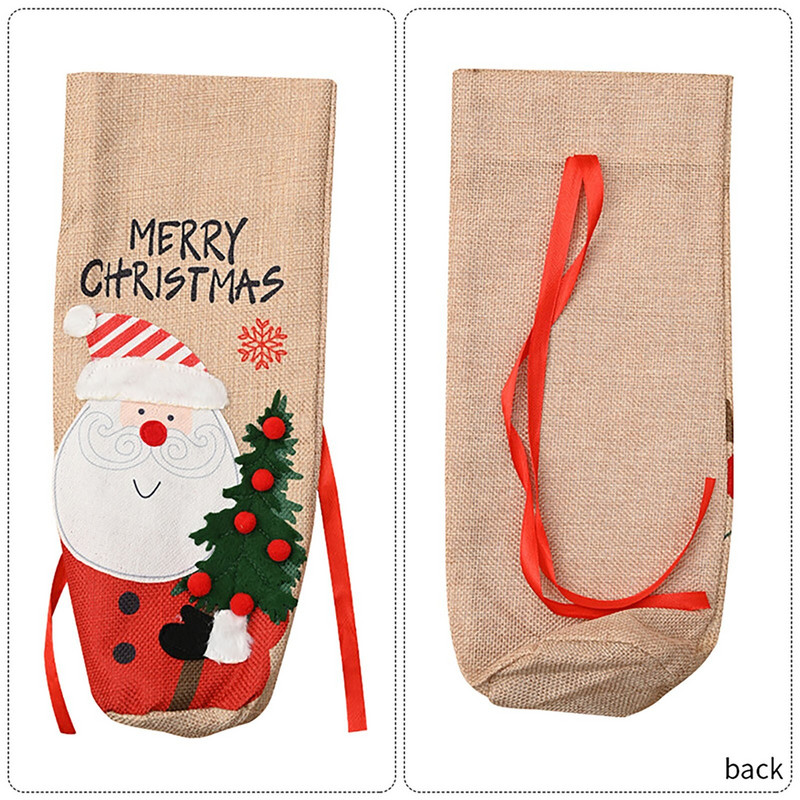 Nové vianočné dekorácie Imitácia ľanu Rukoväť na fľašu vína Starý muž Snehuliak Samolepka Víno Wine Savant Farebné poháre na víno