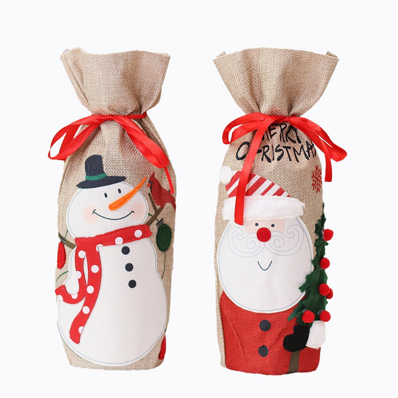 Karácsonyi asztaldísz kellékek Rajzfilm vörösboros üveg tele borospohár karácsonyi bordugók koszorúslány táska