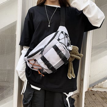 Ανδρική υφασμάτινη τσάντα μέσης  λευκό και μαύρο χρώμα