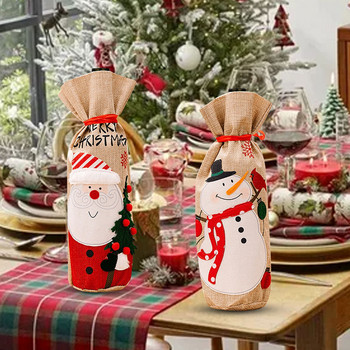 Νέα χριστουγεννιάτικα στολίδια Απομίμηση λινό μανίκι μπουκαλιού κρασιού Αυτοκόλλητο Old Man Snowman Wine Gadgets για γυναικεία τσάντα κρασιού για πικνίκ