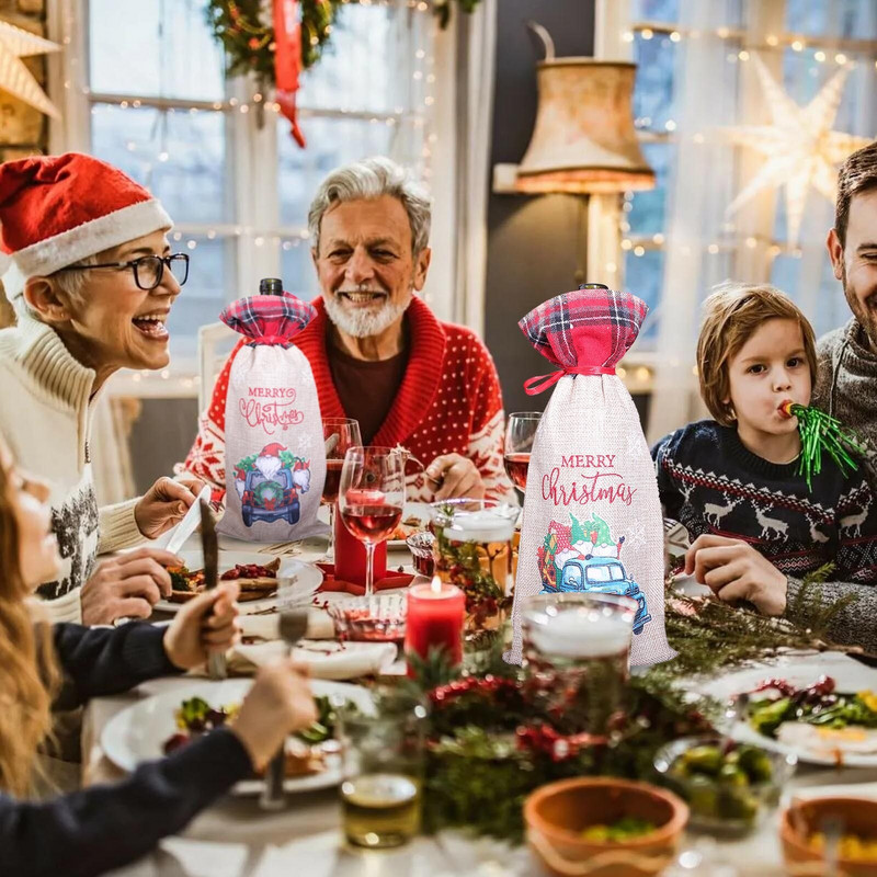 Karácsonyi borosüveg készlet Kék teherautó kötél pezsgős vörösboros szett Családi étkezőasztal Karácsonyi karácsonyi film borospohár