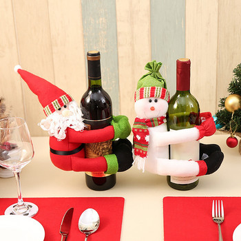 Торба за вино Стол Sit N Коледна украса за дома Коледен снежен човек Комплект бутилки за вино Големи мини флейти за шампанско Пластмасови