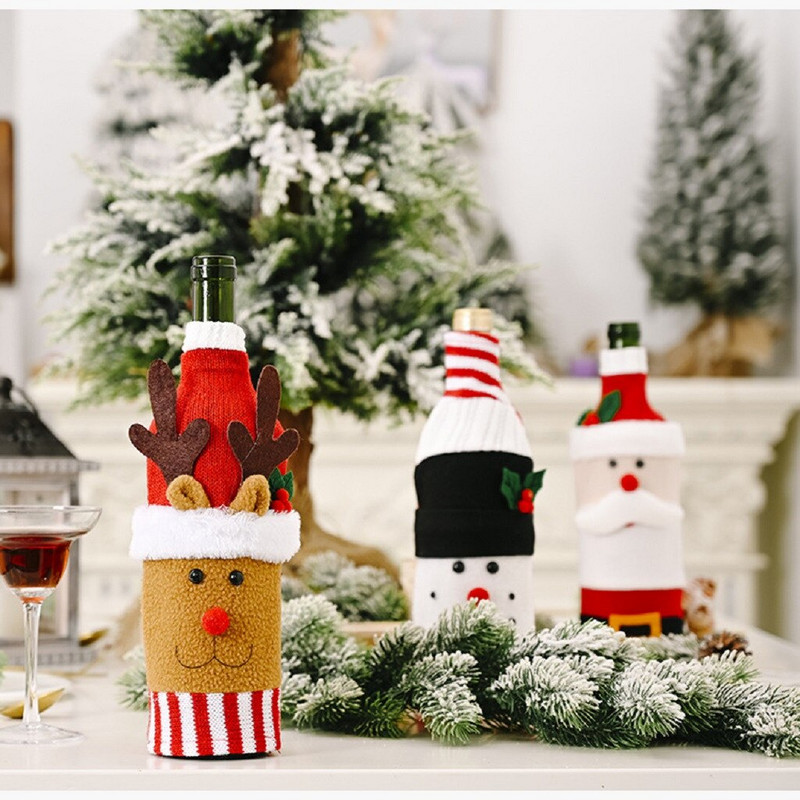 Pohár na víno bez stopky, dekoratívny, 3-dielny obal, muž, flanel, kreslený film, fľaša na víno, pletený, starý, bytová dekorácia, mopslík, poháre na víno