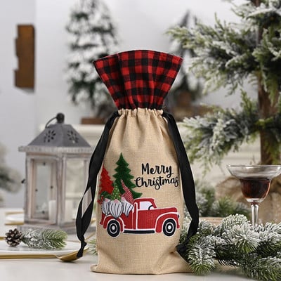 Vyno taurių rinkinys iš 12 kalėdinių papuošimų Miško pagyvenę žmonės Automobilių vyno butelio kamštelio maišelis Kalėdų sniego senio vyno taurės su koteliais