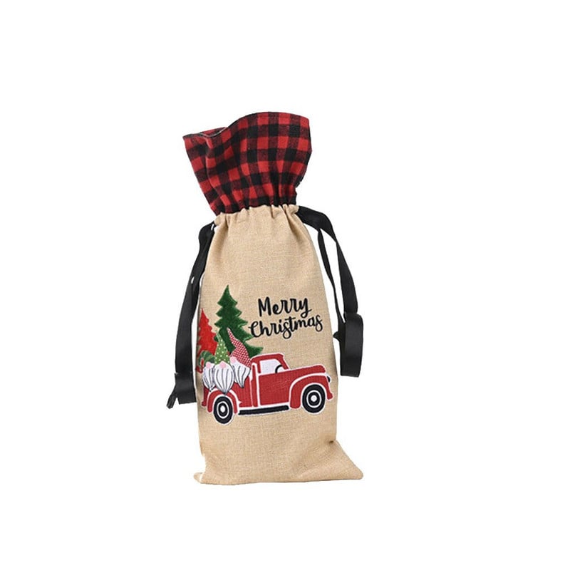 Vyno taurių rinkinys iš 12 kalėdinių papuošimų Miško pagyvenę žmonės Automobilių vyno butelio kamštelio maišelis Kalėdų sniego senio vyno taurės su koteliais