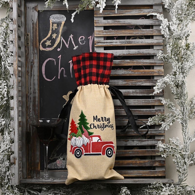 Vyno taurių rinkinys iš 12 kalėdinių papuošimų Miško pagyvenę žmonės Automobilių vyno butelio kamštelio maišelis Kalėdų sniego senio vyno taurės su koteliais