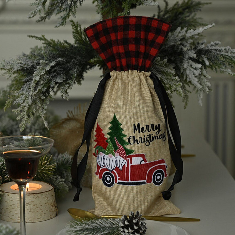 Vyno taurių rinkinys iš 12 kalėdinių papuošimų Miško pagyvenę žmonės Automobilių vyno butelio kamštelio maišelis Kalėdų sniego senio vyno taurės su koteliais