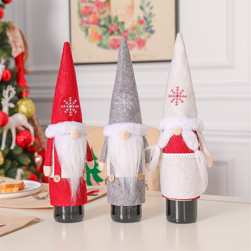 Dámske poháre na víno v tvare Santa Claus fľaša na víno vianočná taška na bábiky držiak na víno bez tváre bytové dekorácie prepravky na víno