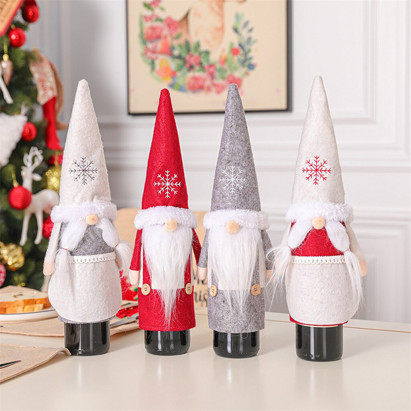 Dámske poháre na víno v tvare Santa Claus fľaša na víno vianočná taška na bábiky držiak na víno bez tváre bytové dekorácie prepravky na víno